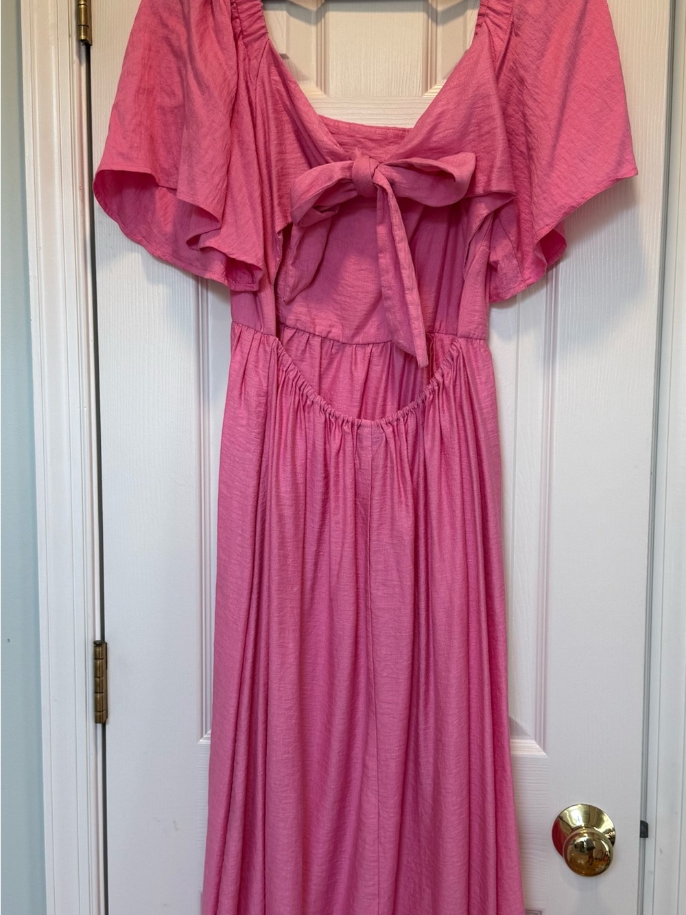 Pink Square-Neck Midi Dress with Flutter Sleeves - Picture 4 of 7